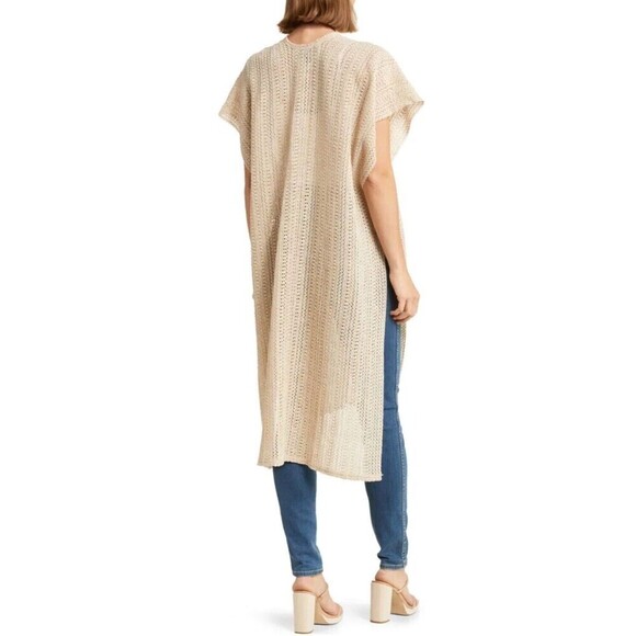 Steven Madden Women's Open Weave Short-Sleeve Kimono beige Cover Up on size - Picture 2 of 12